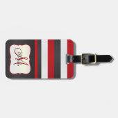 Monogram | Rode, zwarte witte strepen Bagagelabel (Voorkant horizontaal)