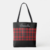 Monogram Rode Zwarte Witte Tartan Buffalo Plaid  Draagtas (Achterkant)