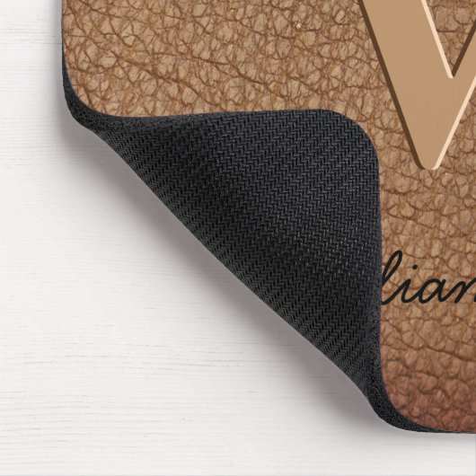 Monogram roestbruin leder goudscriptnaam muismat (Hoek)