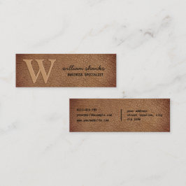 Monogram roestig zwart script bruin leer mini visitekaartje