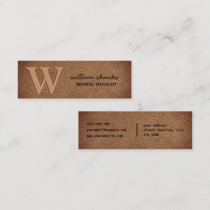 Monogram roestig zwart script bruin leer mini visitekaartje