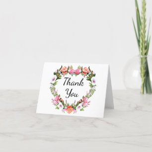 Monogram Romantisch Roos Bloemenhart Dank u kaart