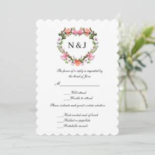 Monogram Romantische Rozen Floral Heart Response K Kaart