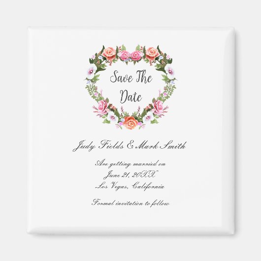 Monogram Romantische Rozen Floral Heart Save The D Magneet (Voorkant)