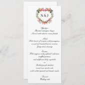 Monogram Romantische Rozen Floral Heart Wedding Me Menu (Voorkant / Achterkant)