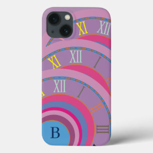 Monogram Romeinse cijfers Artsy Clock Dizzy Circle iPhone 13 Hoesje