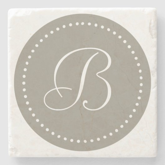 Monogram rond aluminium/witte stip rand stenen onderzetter (Voorkant)