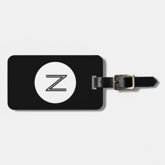 Monogram rond zwart en wit bagagelabel (Voorkant horizontaal)