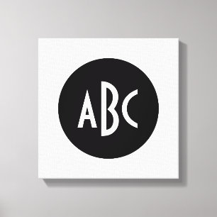 Monogram rond zwart en wit canvas afdruk