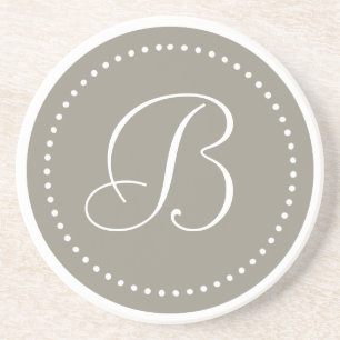 Monogram Ronde Aluminium/Witte Stip Rand Zandsteen Onderzetter