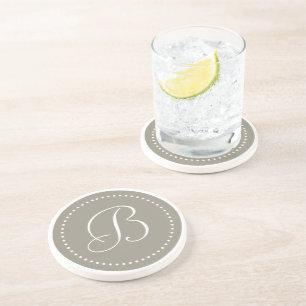 Monogram Ronde Aluminium/Witte Stip Rand Zandsteen Onderzetter