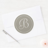 Monogram Ronde aluminium zilver/witte stip rand Sticker (Envelop)