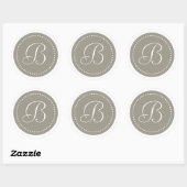Monogram Ronde aluminium zilver/witte stip rand Sticker (Vel)