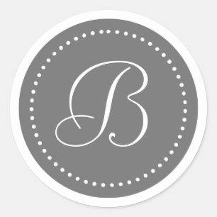 Monogram Ronde Grijs/Wit Stip Rand Sticker