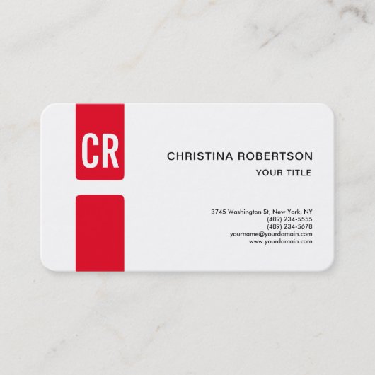 Monogram Ronde Hoek Rood Modern Visitekaartje (Voorkant)