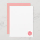 Monogram ronde zegel in koraal en roze notitiekaartje (Voorkant / Achterkant)