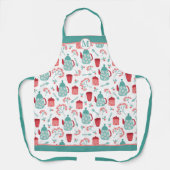 Monogram rood blauw koffietijd schort (Voorkant)