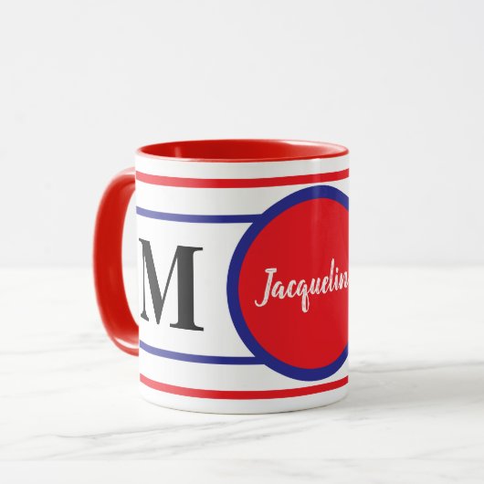 Monogram Rood Blauw Mok (Voorkant links)