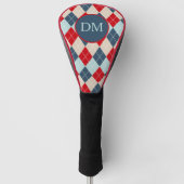 Monogram rood blauw patroon golfheadcover (Voorkant)