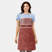 Monogram rood boho patroon en witte strepen schort (Gedragen)