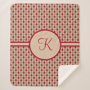 Monogram Rood Bruin Buffalo Pset Rustisch Land Sherpa Deken