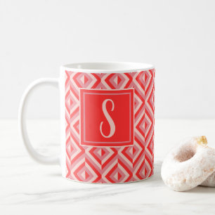 Monogram Rood Drietonig Diamantpatroon Koffiemok