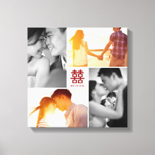 Monogram Rood Dubbel Geluk Foto Collage Canvas Afdruk