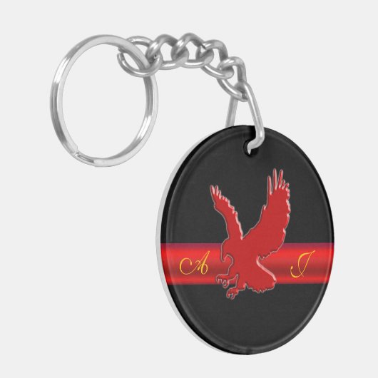 Monogram Rood Eagle logo, rode metalen strook met Sleutelhanger (Voorkant Links)