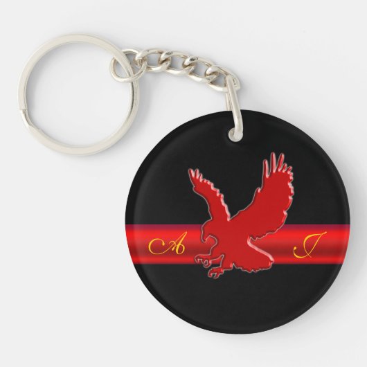 Monogram Rood Eagle logo, rode metalen strook met Sleutelhanger (Voorkant)