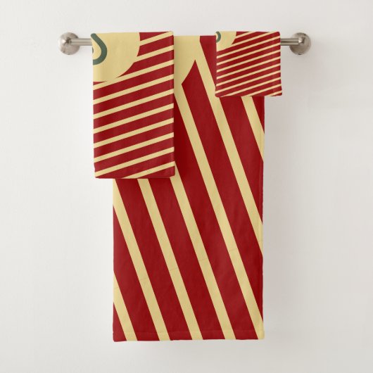 Monogram rood en goud streepjespatroon Bad Handdoek (Insitu)