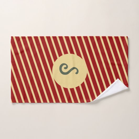 Monogram rood en goud streepjespatroon Bad Handdoek (Handdoek)