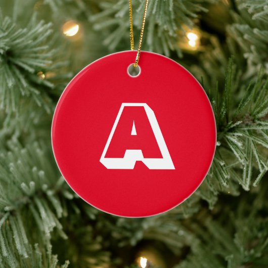 Monogram rood en wit, aangepast initiaal Kerstmis Keramisch Ornament (Boom)