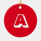 Monogram rood en wit, aangepast initiaal Kerstmis Keramisch Ornament (Voorkant)