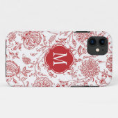 Monogram rood en wit bloempatroon Case-Mate iPhone case (Achterkant (horizontaal))