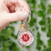 Monogram rood en wit bloempatroon sleutelhanger (Hand)