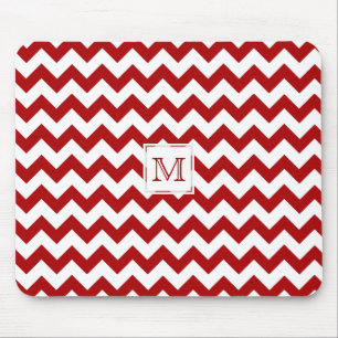 Monogram: Rood en wit Chevron Print Mousepad Muismat