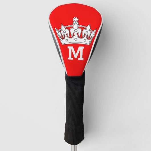 Monogram rood en wit kroonmonogram op maat golfheadcover (Voorkant)