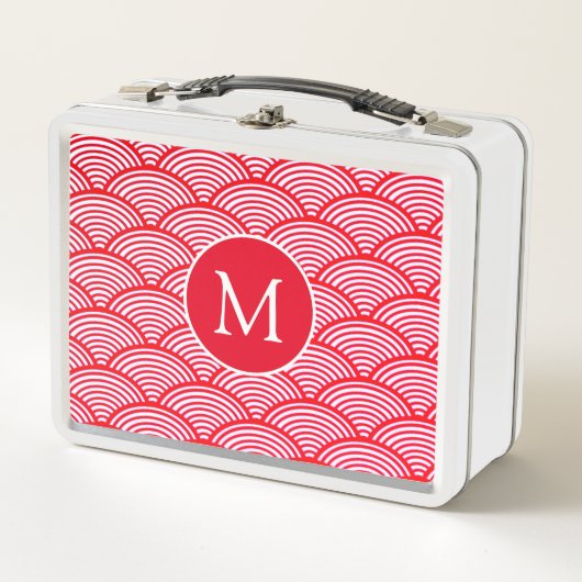 Monogram rood en wit Scallop Patroon (Voorkant)