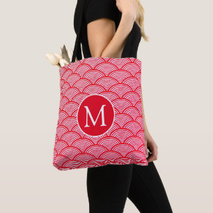 Monogram rood en wit Scallop Patroon Draagtas