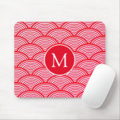 Monogram rood en wit Scallop Patroon Muismat (Met muis)