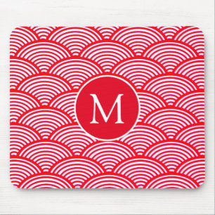 Monogram rood en wit Scallop Patroon Muismat
