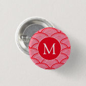 Monogram rood en wit Scallop Patroon Ronde Button 3,2 Cm (Voorkant /achterkant)