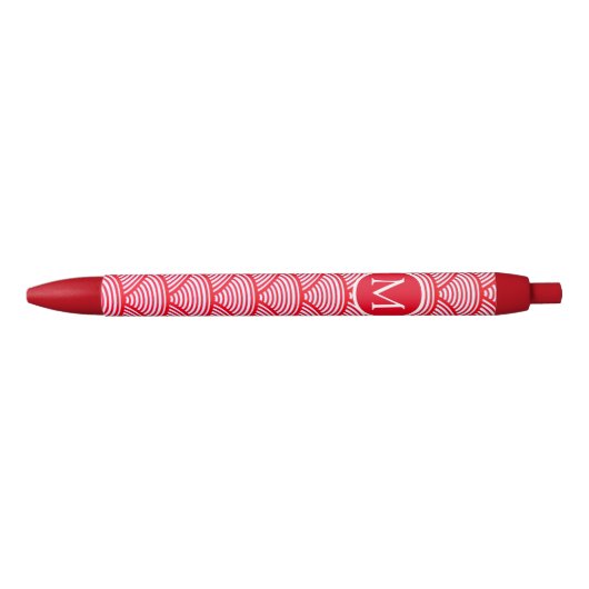Monogram rood en wit Scallop Patroon Zwarte Inkt Pen (Voorkant)
