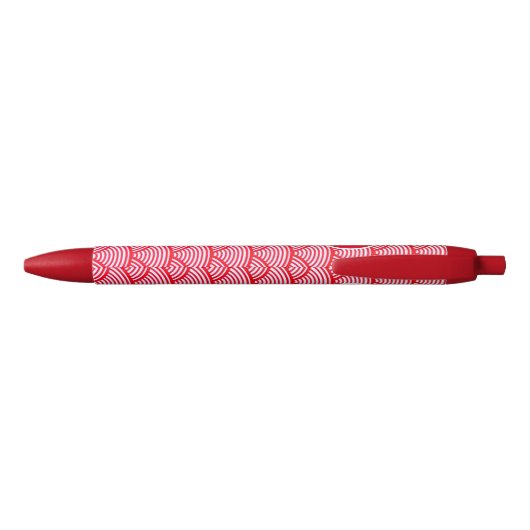 Monogram rood en wit Scallop Patroon Zwarte Inkt Pen (Achterkant)