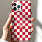 Monogram rood en wit schaakbordpatroon Case-Mate iPhone case