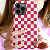 Monogram rood en wit schaakbordpatroon Case-Mate iPhone case