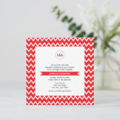 Monogram Rood en Witte Chevron Pattern Wedding Kaart (Staand voorkant)
