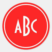 Monogram Rood- en witte ringloop Ronde Sticker (Voorkant)