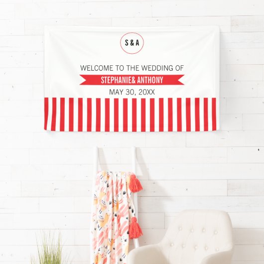 Monogram Rood en Witte Stripes Spandoek (Insitu)