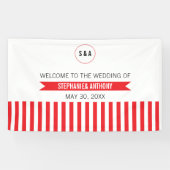 Monogram Rood en Witte Stripes Spandoek (Horizontaal)